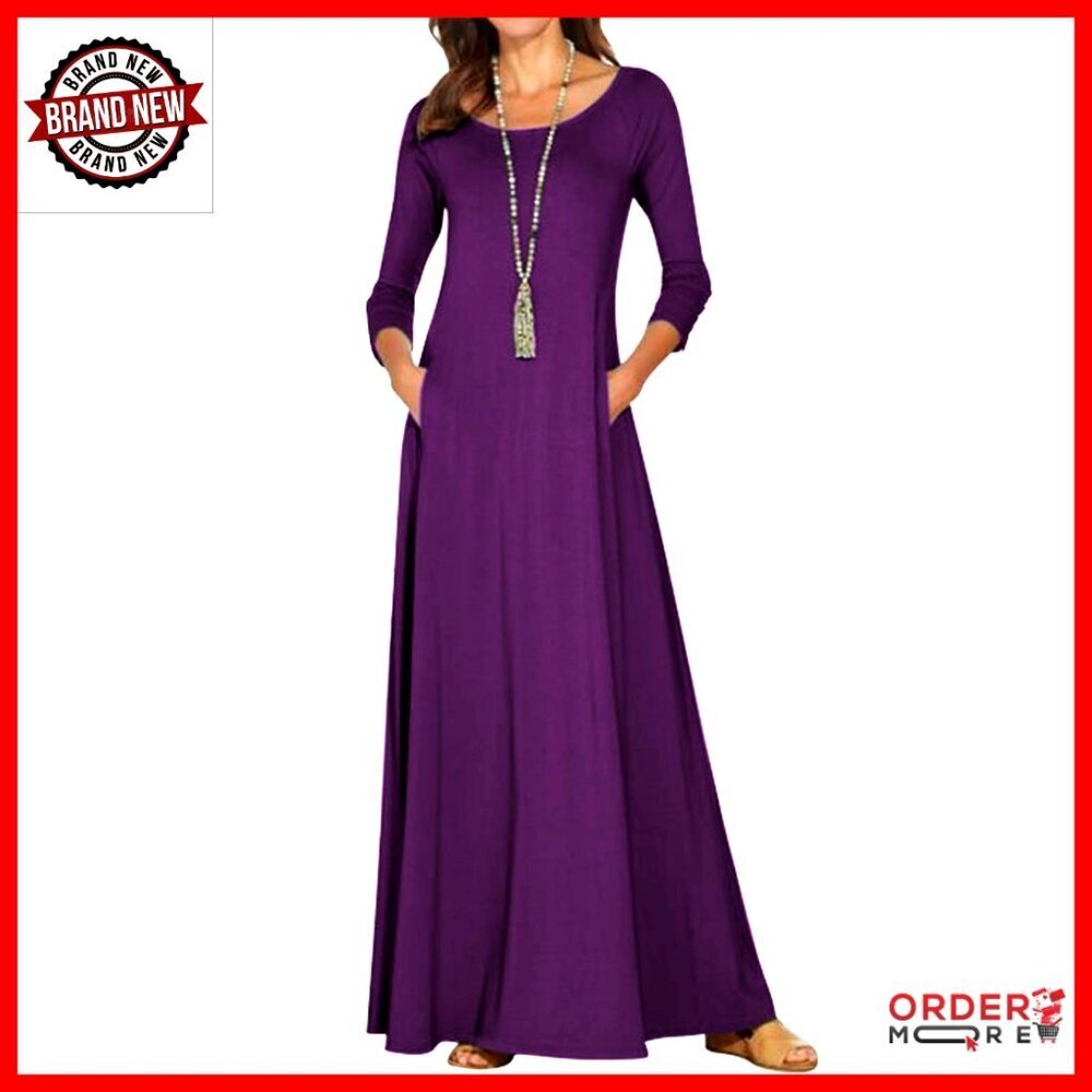 Oversized 3/4 Sleeve Maxi Dress Casual Comfort Stretch Cotton Polyester Blend - Picture 1 of 7